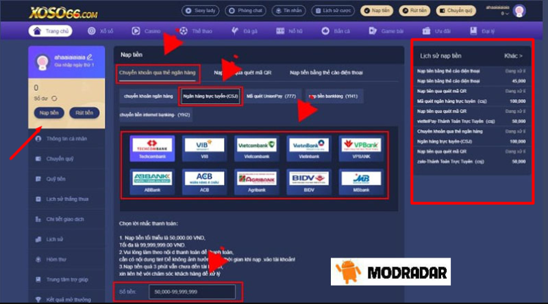 Nạp tiền Xoso66 – Hướng dẫn chi tiết các bước nạp tiền Ngân hàng 